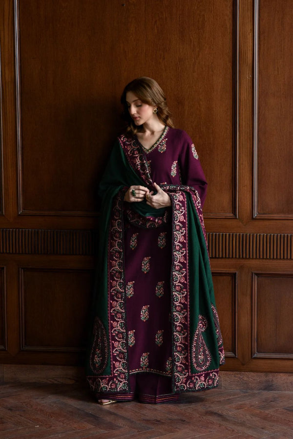 3 Piece Stitched Embroidered Cotton Suit - Ready To Wear