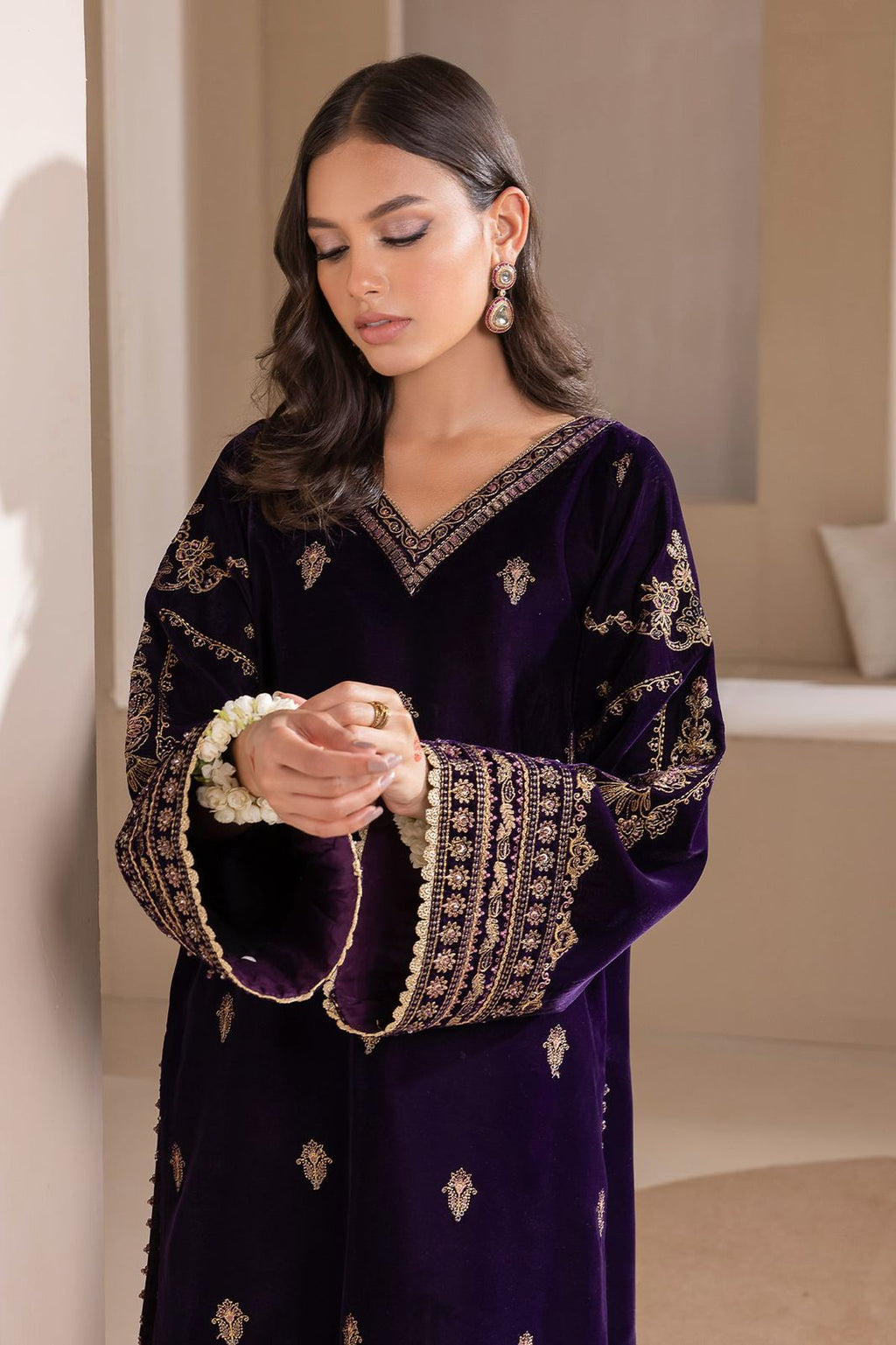 3 Piece Stitched Velvet Suit - Ready To Wear