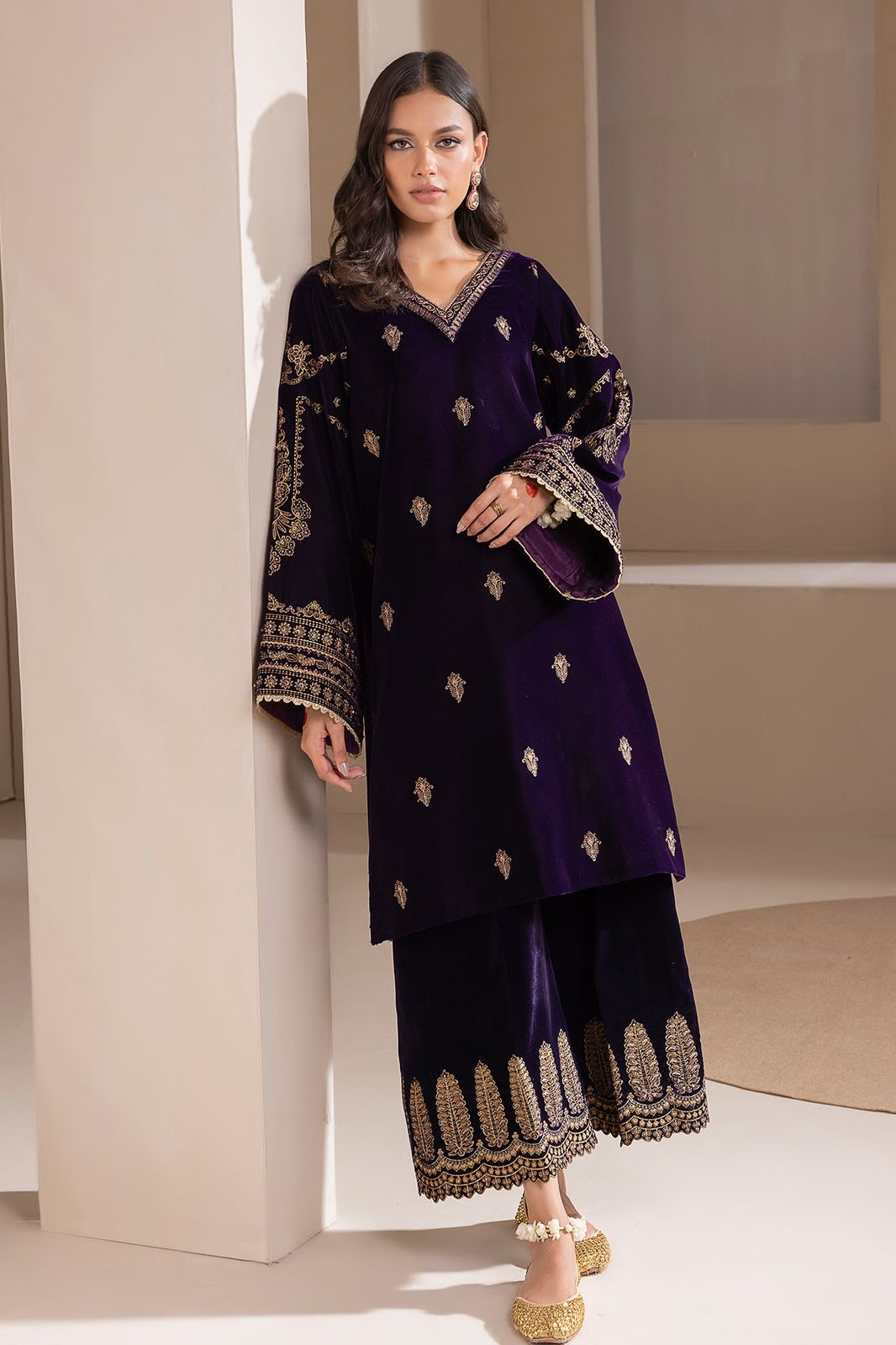 3 Piece Stitched Velvet Suit - Ready To Wear