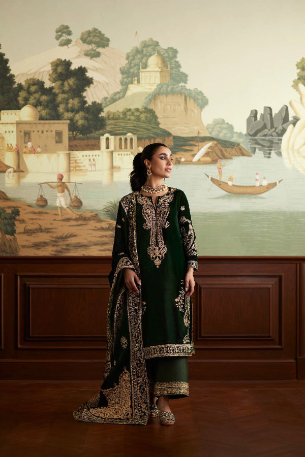 3 Piece Stitched Velvet Suit - Ready To Wear