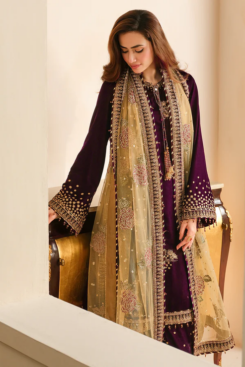 3 Piece Stitched Luxury Velvet Suit - Ready To Wear